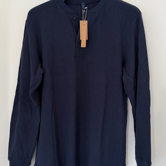 SKIMS Navy Waffle Henley long sleeve Top - Picture 2 of 5